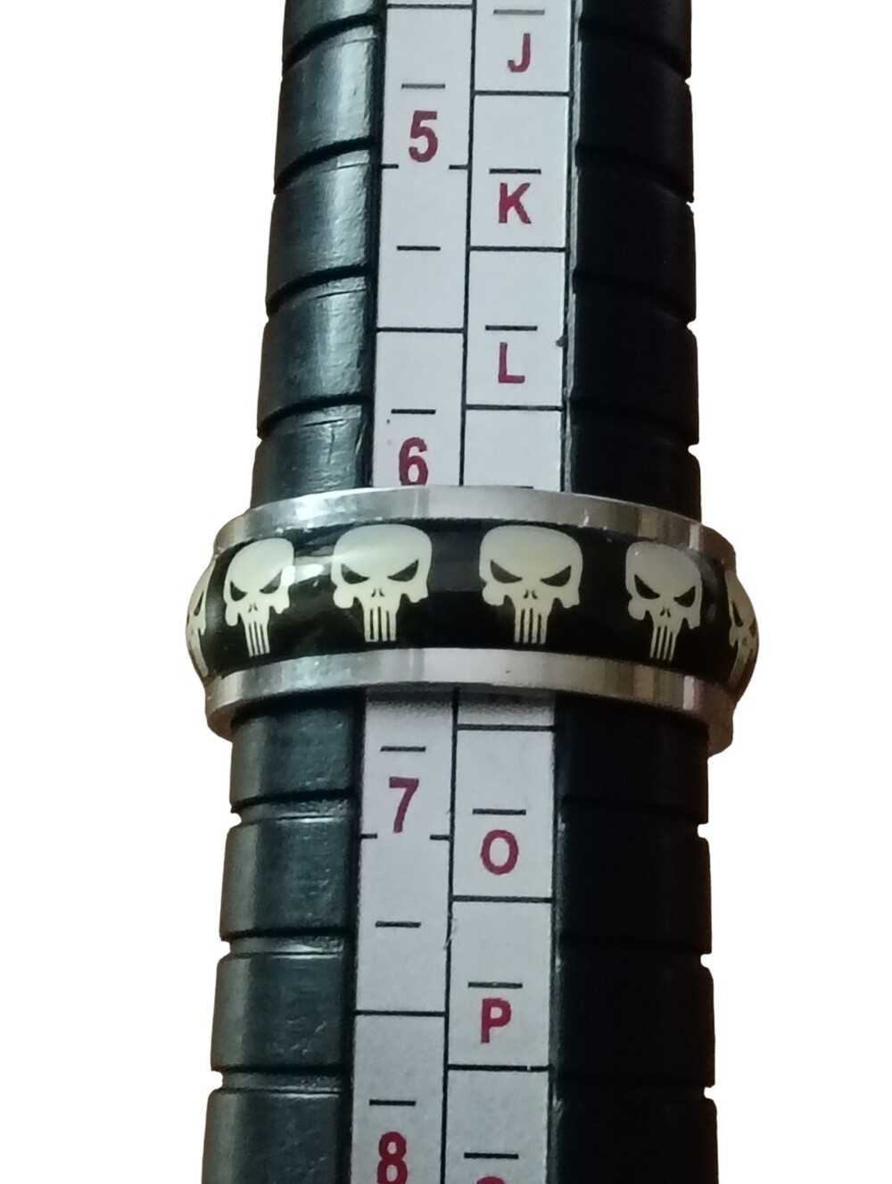 Black White Stainless Steel Skull Ring 6.5